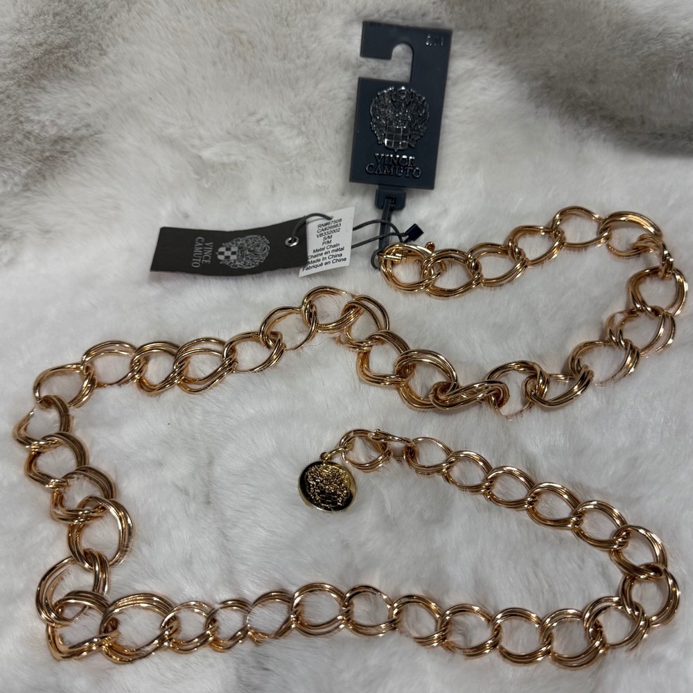 Vince Camuto Gold Chain Belt Double Link Crest Coin Charm VB332002 S/M NEW
